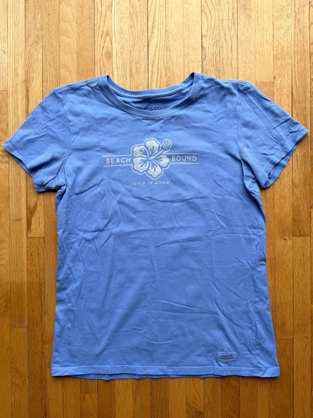 Life Is Good Light Blue 'Beach Bound' Short Sleeve Tee 100% Cotton size M